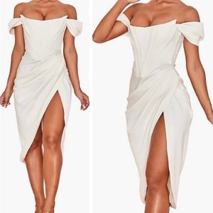 House of CB Loretta Off the Shoulder Satin Corset Dress